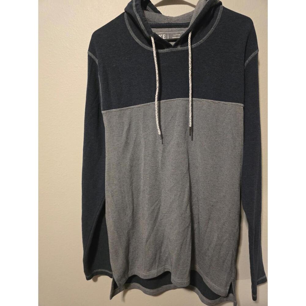 Bke Navy Striped  Men’s Pullover Hooded Long Sleeve Sweatshirt (L)
